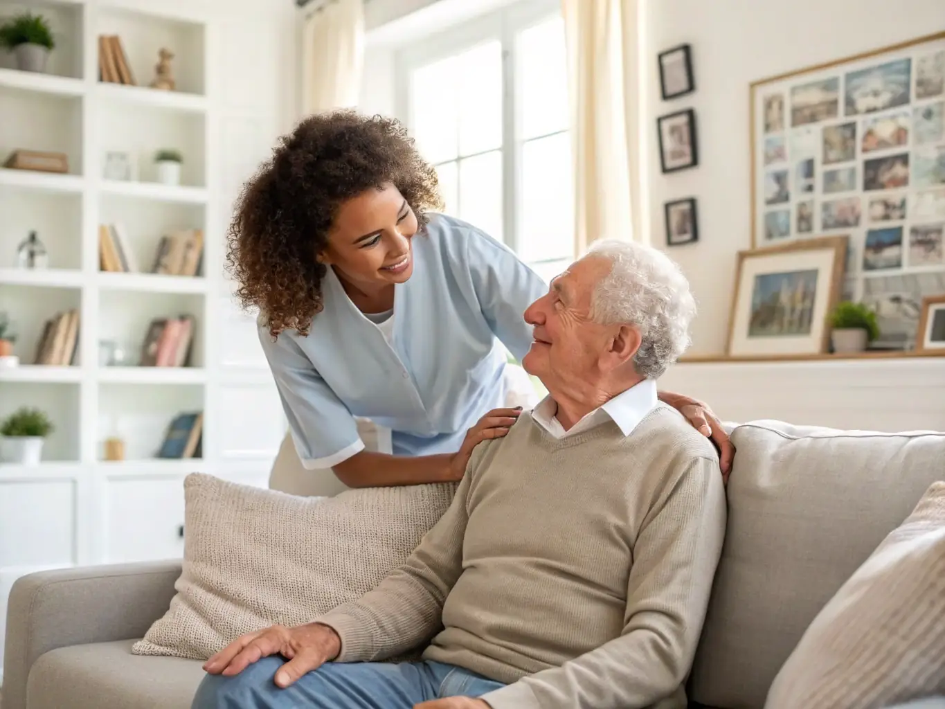 A comforting image of a caregiver providing respite care to an adult with learning difficulties, offering temporary relief and support to their family.